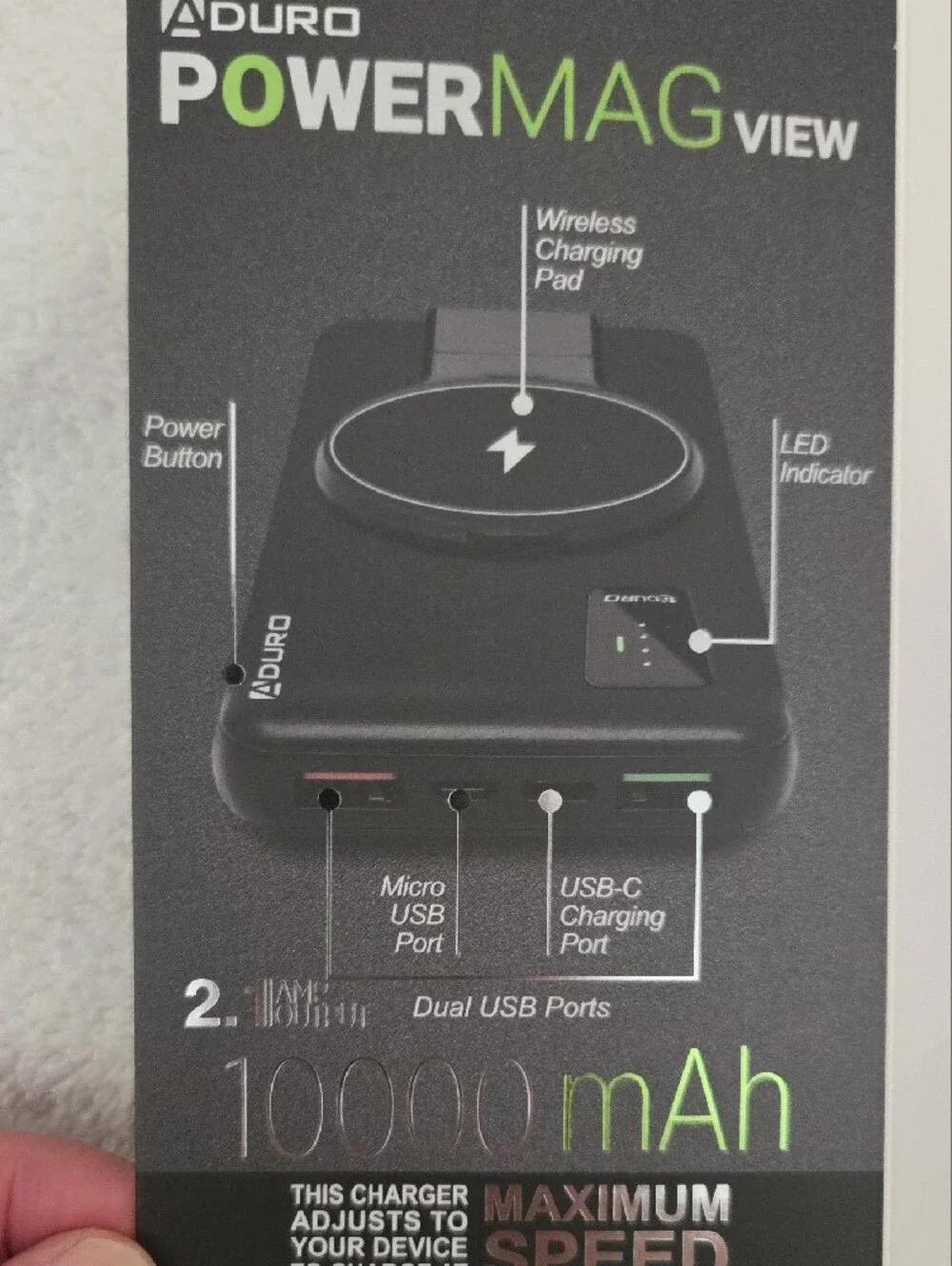 DURO PowerMag View 10000mAh Wireless Portable Power Bank - Black